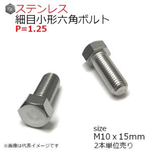 SUS 細目小形六角ボルト　M10x15mm　P1.25 2本入　全ネジ