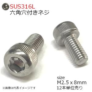 SUS316L 六角穴付きボルト M2.5x8mm 12本入り 全ネジ