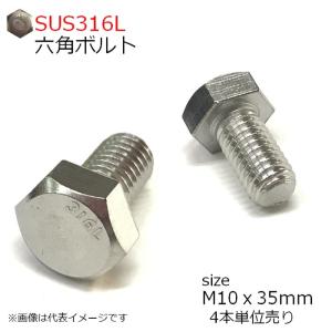 SUS316L 六角ボルト M10x35mm 4本入 (全ネジ) 輸入品
