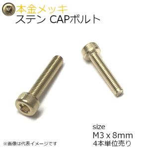 SUS CAPボルト 本金メッキ M3x8mm 4本入 全ネジ