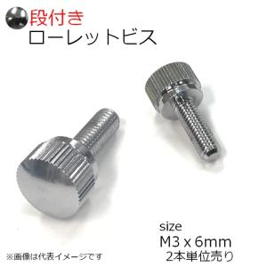 ローレットビス 段付き M3x6mm 2個入り 真鍮クロムメッキ