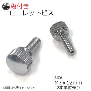 ローレットビス 段付き M3x12mm 2個入 真鍮クロムメッキ