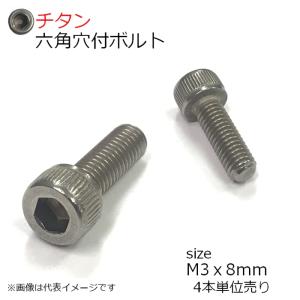 純チタン 六角穴付ボルト M3x8ｍｍ 全ネジ　4本入り