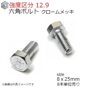 12.9 六角ボルト クローム M8x25mm 8本入 全ネジ
