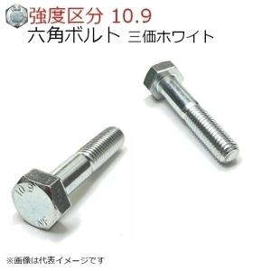 10.9 六角ボルト M10x65mm 三価ホワイト 2本入 半ネジ 日本ファスナー製