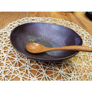 楕円カレー鉢(小)/津軽金山焼　金山焼　陶器　鉢　楕円　食器　器　カレー　炒飯　煮物　おしゃれ　プレゼント　の日　りんごの模様　煮物