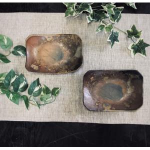 年輪プレート(杉)/津軽金山焼 金山焼 陶器 角 木目 木 模様 手作り