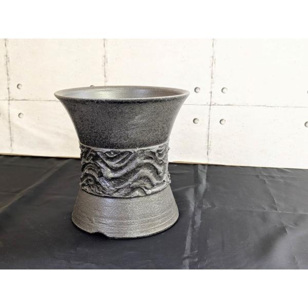 「須恵器」松風作アガベ鉢(8)/津軽金山焼 陶器 一点物 18cm 6号 4つ穴 アガベ agave...