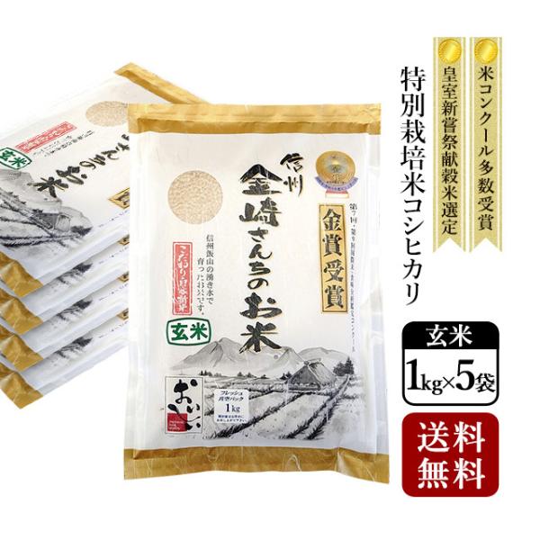 玄米 5kg 特別栽培米コシヒカリ 令和5年産 真空パック 1kg×5袋