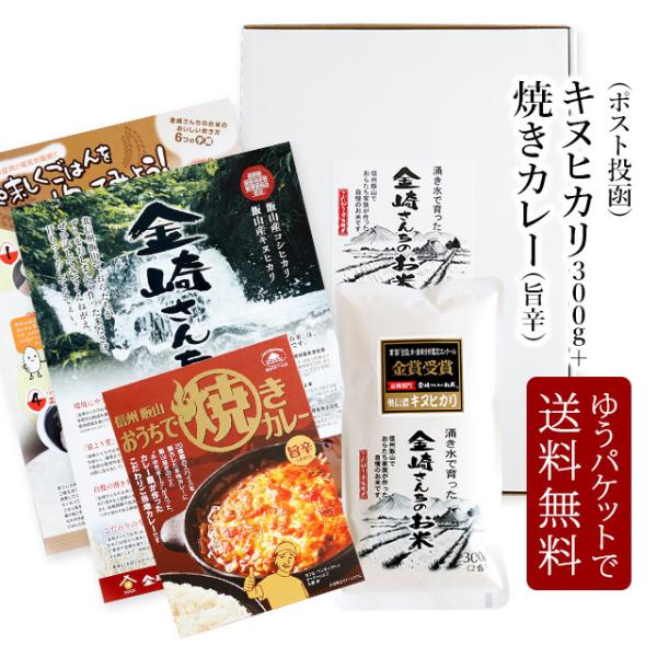 お米 奥信濃キヌヒカリ300g+焼きカレー（旨辛）200g 令和5年産 金崎さんちのお米 長野県飯山