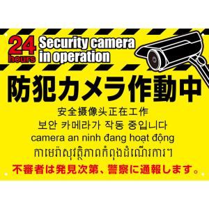 品番TH-11L 防犯カメラ作動中（L）英語　中国語　ベトナム語　クメール語表記　60cm×43.5cm
