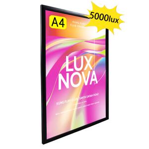 【OKH20-A4-BK】屋内用 LEDライトパネル A4 黒 高輝度5000Lux 電飾看板 店舗用看板 壁掛け看板 内照式看板 ポスター入れ看板 四辺開閉式 薄型 軽量