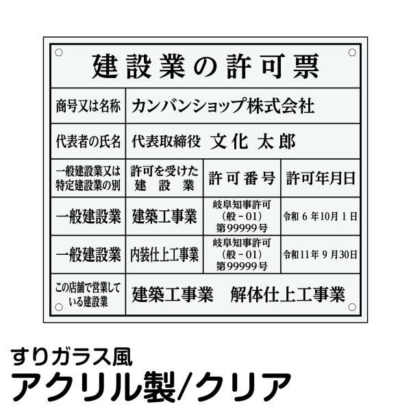 業者票 許可票不動産 建設業の許可票 アクリル板 透明マット 文字入れ加工込 宅建 管理
