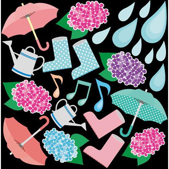 シール 梅雨 雨具 傘 長靴 ジョウロ 紫陽花 雨マーク 装飾 デコレーション チョークアート 看板...