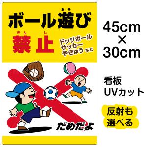 看板 ボール遊び禁止 ドッジボールサッカー 名入れ無料 30cm×45cm イラスト デザイン入り プレート