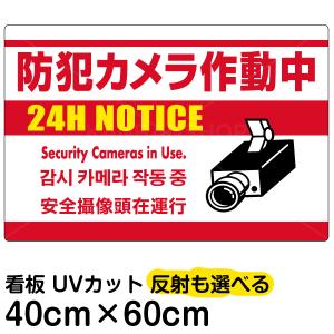 看板 「防犯カメラ作動中」白地 中サイズ 40cm×60cm 監視カメラ イラスト プレート 表示板｜kanbanshop