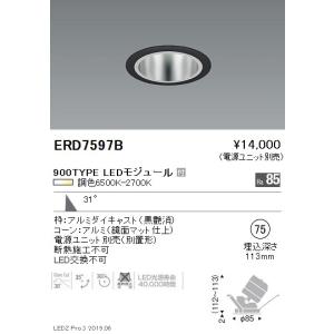 遠藤照明 調光調色ユニバーサルダウンライト Φ75 狭角配光 黒 900TYPE