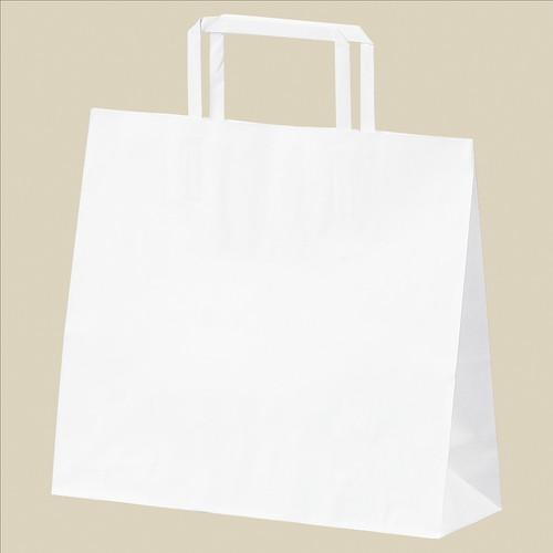 持ち手付き紙袋 平ひも ローコストタイプ 白無地 300枚 22×13×25.5cm