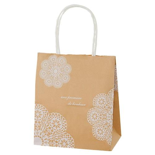 持ち手付き柄入り紙袋 レースィ 白 26×15×28cm (50枚) / kp38-800-88-4