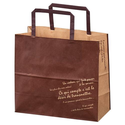 柄入り手提げ紙袋 平ひも ブラウン 22×10×20cm (50枚) / kp38-800-93-4