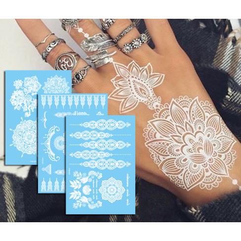 タトゥーシール 白色 ホワイト ヘナ ヘンナ ペイント 防水 ボディシール TATOO 入れ墨 刺青...