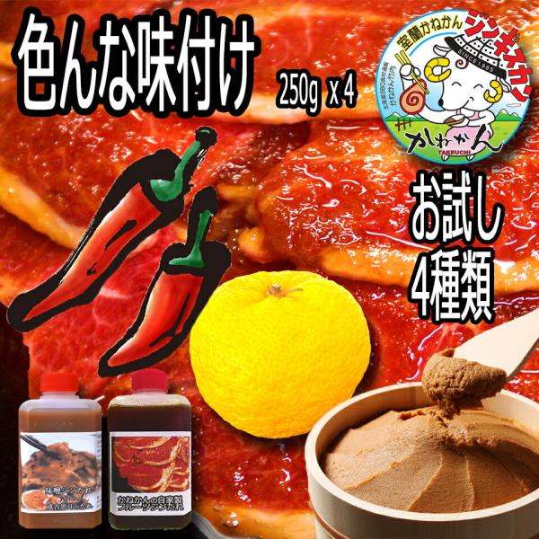 北海道 ジンギスカン 羊肉 ラム肉 ラムロール 4種の味 セット 味付き 250g×4 1kg 味 ...