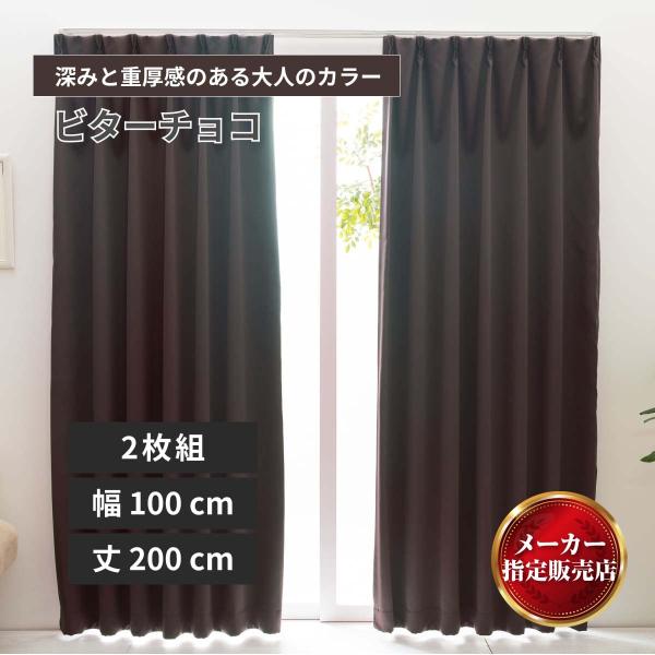 【ベルーイ】カーテン 防炎 防炎1級遮光ドレープカーテン ビターチョコ 幅100cm 丈200cm ...