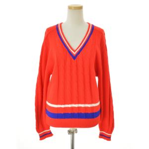 IZOD LACOSTE / アイゾッドラコステ 80s〜90s ケーブル編み Vネックスクール 長袖ニットセーター｜kanful