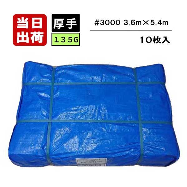 ブルーシート #3000 135G 厚手タイプ 3.6m×5.4m 10枚入 工事用シート 養生シー...
