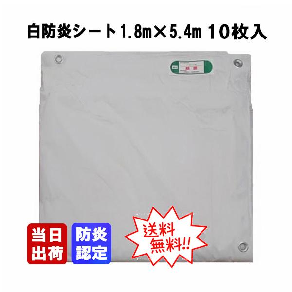 白防炎シートE 1.8m×5.4m 10枚入 消防庁認定 防炎認定 PVC 建築養生 工事現場 塗装...