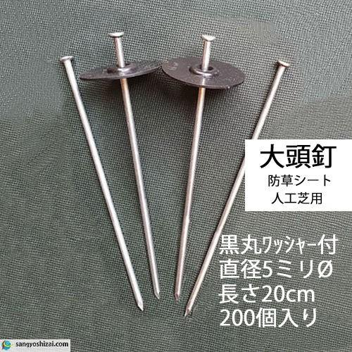 大頭釘 黒丸付き 長さ20cm 太さ5mm 200個入/CS 黒丸釘 押さえピン 押さえ釘 デカピン...