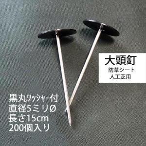 大頭釘 黒丸付き 長さ15cm 太さ5mm 200個入/CS 黒丸釘 押さえピン 押さえ釘 デカピン パッドセット 防草シート 農用シート 除草シート 人工芝 造園 ガーデニング