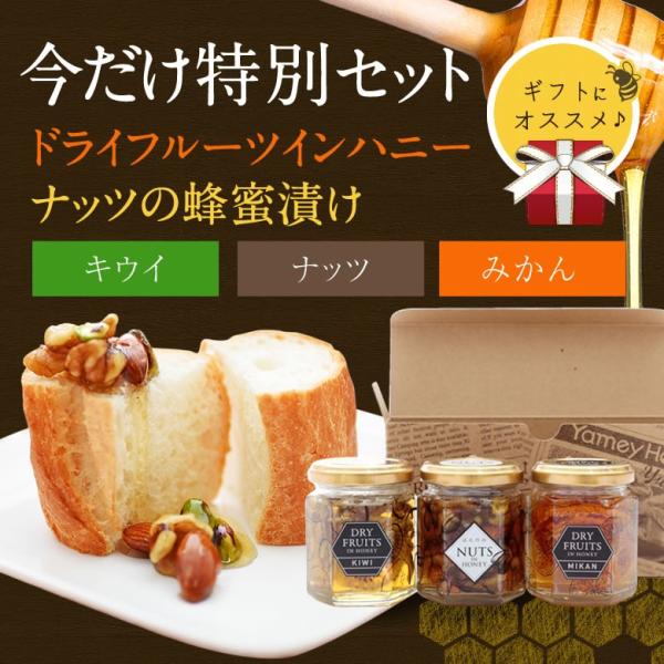 ドライフルーツキウイ・みかんとナッツ（専用箱入り）ドライフルーツインハニーとナッツの健康蜂蜜漬け3本...