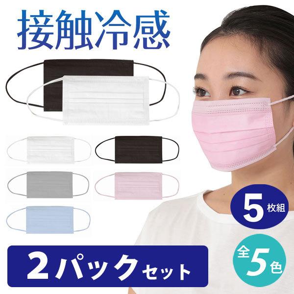 ひんやり 接触冷感 不織布マスク 5枚入り ２パックセット BFE99 三層フィルター 使い捨て 立...