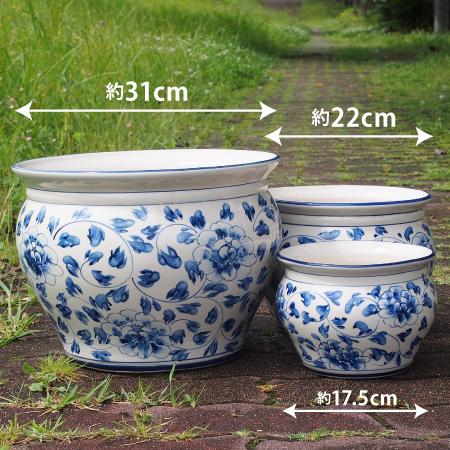 高級感あふれる巾着形染付陶器鉢3点セット