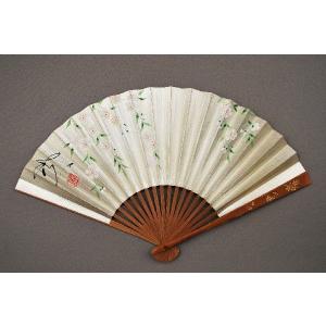 京風庵大むら 婦人用 六寸五分 親骨蒔絵高級手描き扇子 おしどり