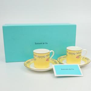 TIFFANY&amp;Co　ティファニー　ピンクチューリップ デミタスカップ＆ソーサー　イエロー　ホワイト...