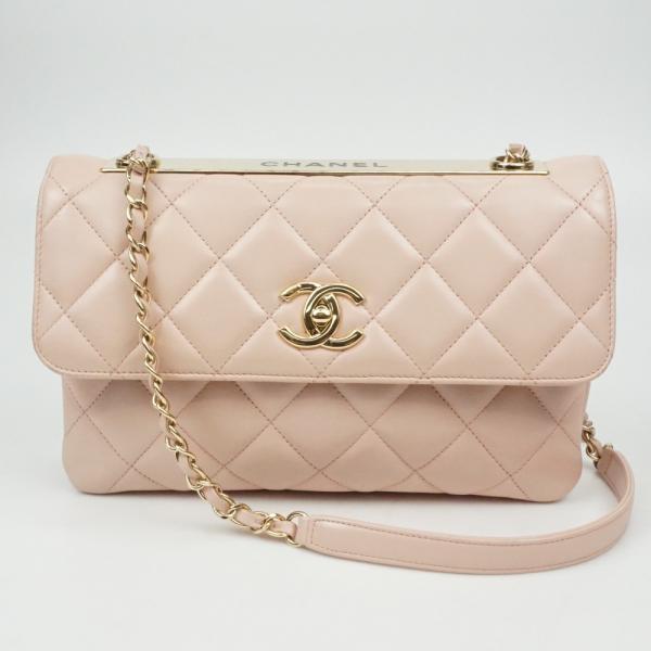 CHANEL　シャネル　トレンディCC　チェーンショルダーバッグ　サーモンピンク　ゴールド金具　ラム...