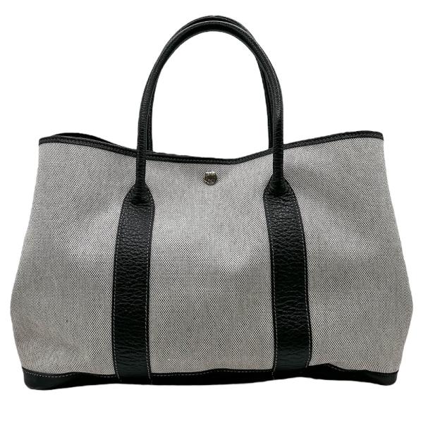 HERMES エルメス ガーデンパーティPM □G刻印 トートバッグ トワルアッシュ×ブッフル ブラ...