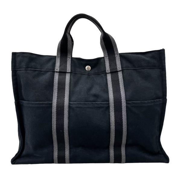 HERMES エルメス フールトゥ MM ハンドバッグ トートバッグ キャンバス ブラック レディー...