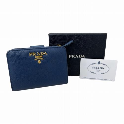 PRADA プラダ 1ML018 サフィアーノ 二つ折り財布 コンパクトウォレット レザー ブルー ...