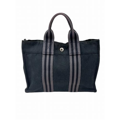 HERMES エルメス フールトゥーPM トートバッグ キャンバス ブラック×グレー メンズ  レデ...