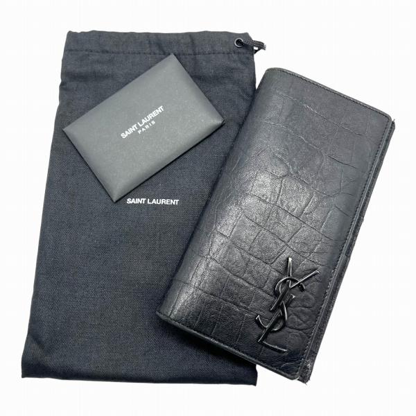 SAINT LAURENT サンローラン カサンドラ ウォレット クロコダイル エンボスレザー 二つ...