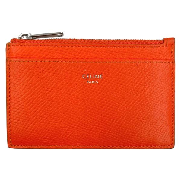 CELINE セリーヌ カードホルダー レザー オレンジ ジップ付きコインケース カードケース カー...