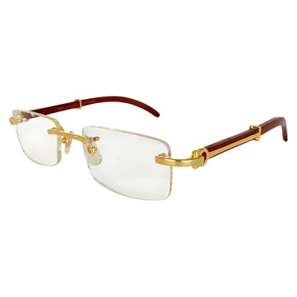 Cartier カルティエ Cドゥウッドテンプル リムレススクエア メガネ 眼鏡 ヴィンテージ ツー...