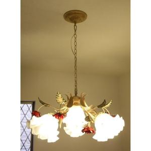 シャンデリア アンティーク調 ６灯 薔薇　組立済 可愛い シーリングキャップ付き　チェーン 0629-6