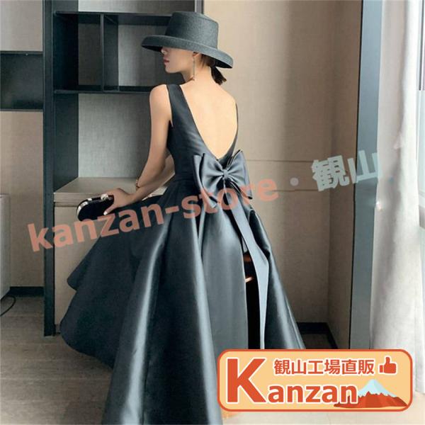 美しい黒の世界広がるAラインドレス 演奏会 Aライン ウェディングドレス 二次会ドレス Aライン ミ...
