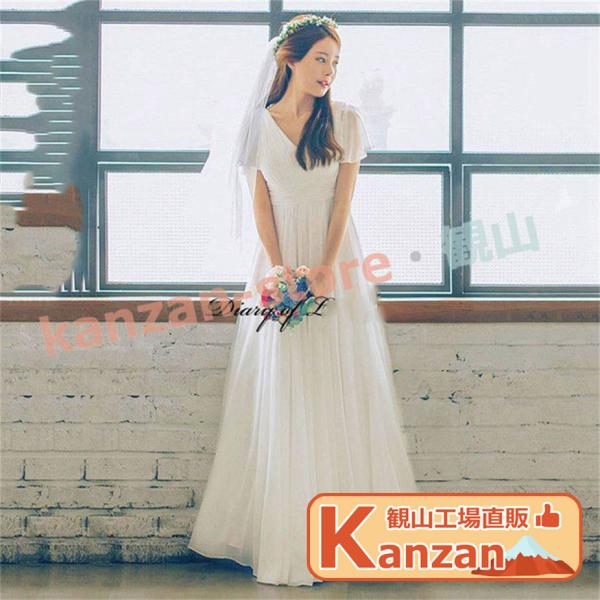 ウェディングドレス 結婚式 ライトドレス 二次会ドレス 白ワンピース wedding dress フ...
