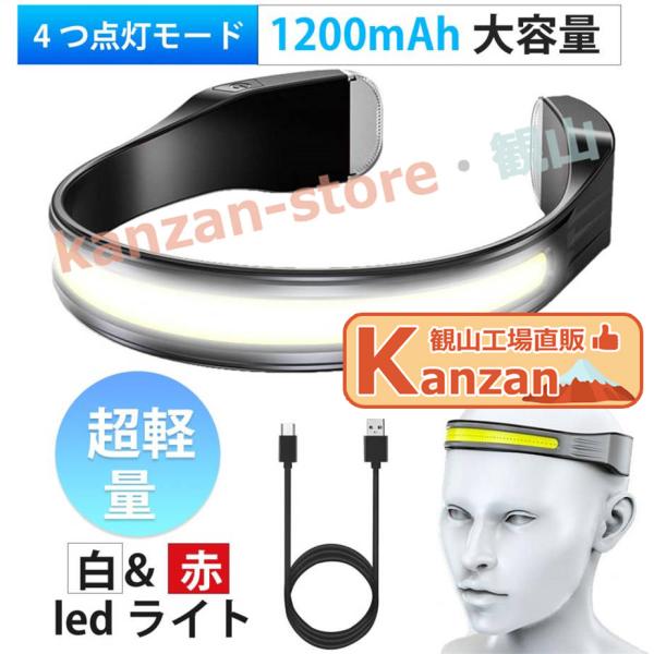 ヘッドライト LED 4つ点灯モード 超軽量 防水 Type-C充電式 防塵 高輝度230°広角照明...