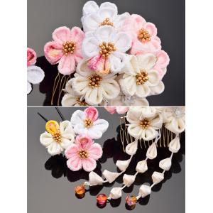 かんざし 髪飾り 七五三 白と薄ピンク 千代花...の詳細画像2